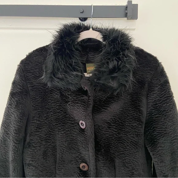 Vtg Maralyce Ferree Coat Women's Medium Faux Fur Black Boho Fairy Grunge Goth - Picture 2 of 13